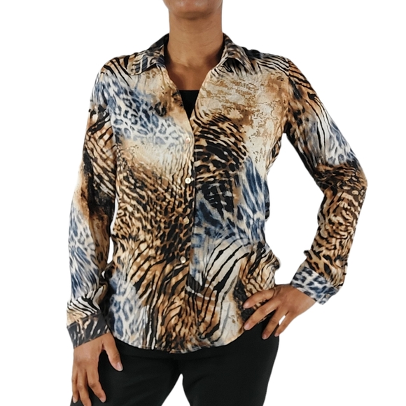 L’AGENCE Button Down Animal Print Blouse. - Picture 1 of 10